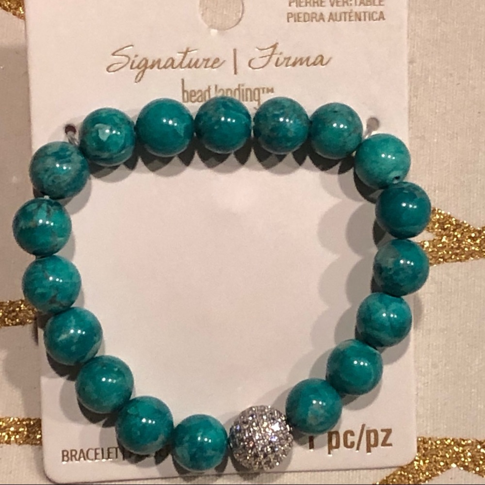 New! Genuine Stone Bead Bracelet, Elastic Band